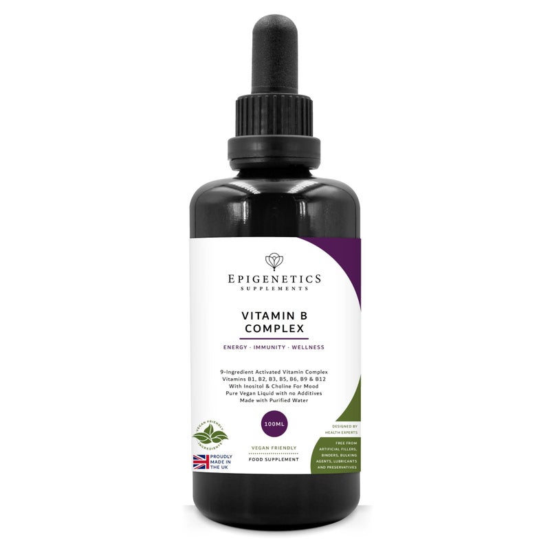 Vitamin B Complex Liquid Drops | 4 Months Supply, 133 Servings. 100ml High Strength Vitamin B12 Methylcobalamin & Adenosylcobalamin, B1, B2, B3, B5, B6 with Choline, Folic Acid | UK Made & Vegan
